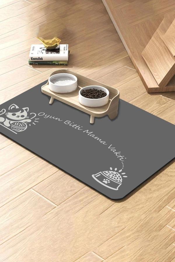 MAtGo Pati Oyun Bitti Mama Vakti Beslenme Matı Kaymaz Sıvı Geçirmez Kedi Köpek Mama Paspası 50x70cm - Image 1