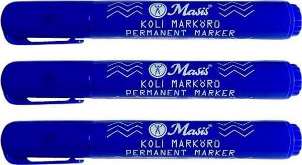 Masis Permanent Mavi Yuvarlak Uçlu Koli Markörü 3'lü PMY-M - Image 1