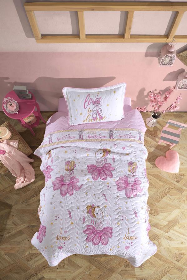 Clasy %100 Pamuk Tek Kişilik Yatak Örtüsü Ballerina V1 Pembe - Image 1