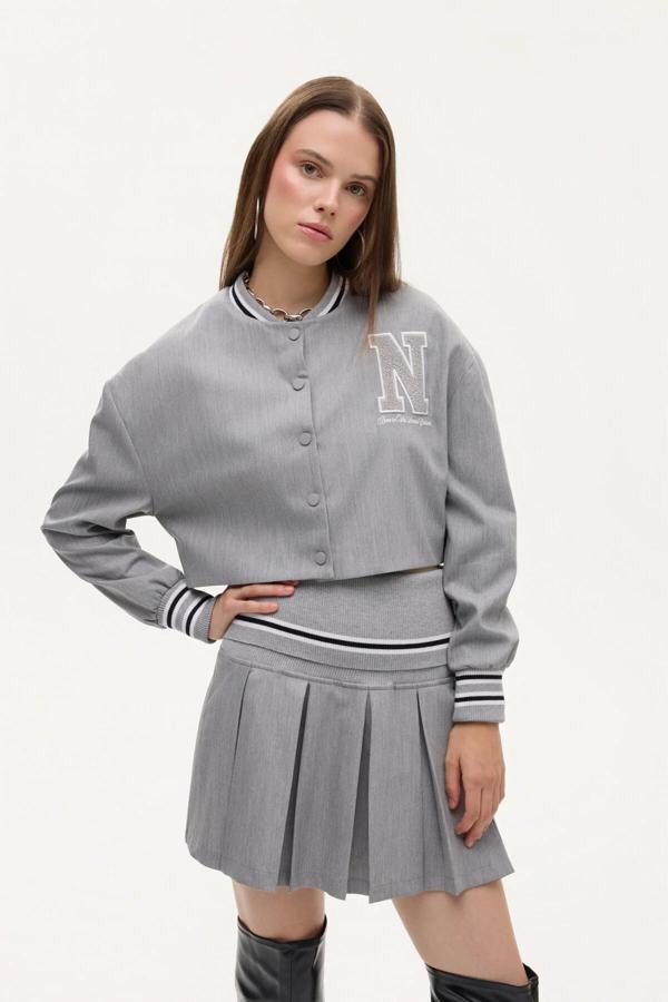 Quzu Nakış Detaylı Kadın Bomber Ceket - Image 1