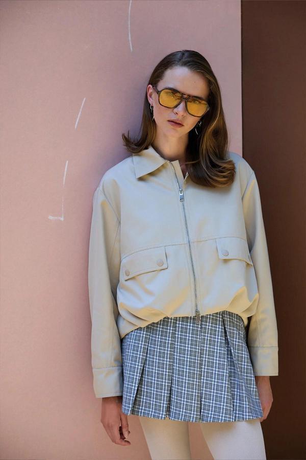 Quzu Tiktak Detaylı Kadın Bomber Ceket - Image 1