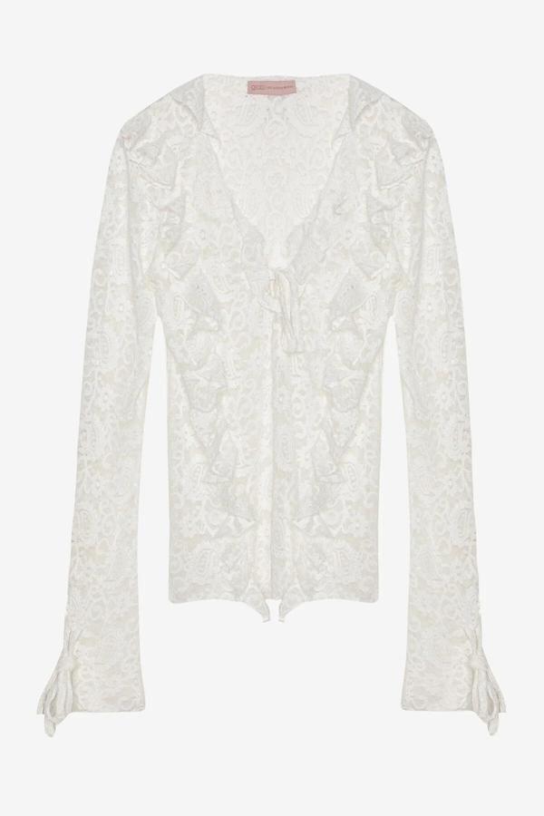 Quzu Dantelli Fırfırlı Bluz - Image 1