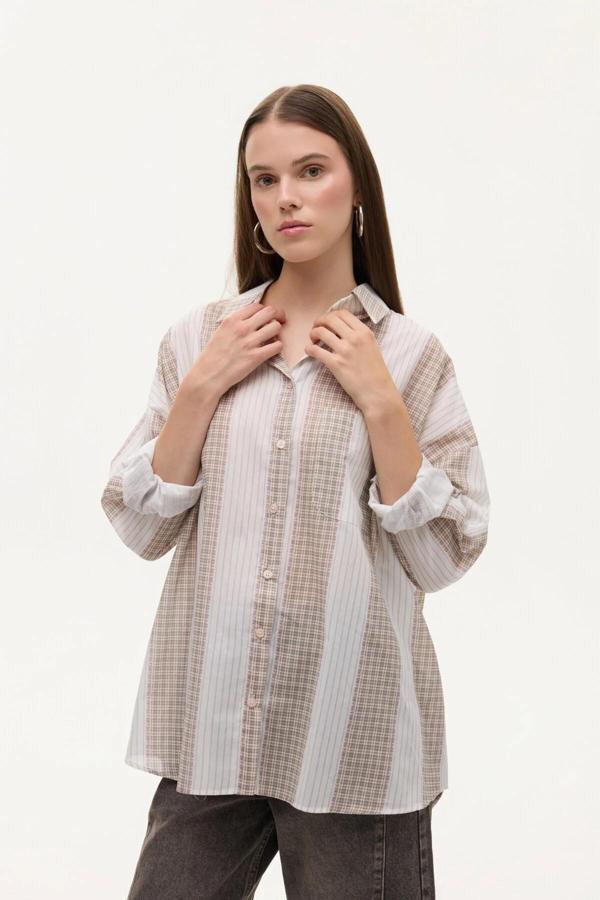 Quzu Matchli Oversize Kadın Gömlek 26KGML01003 - Image 1