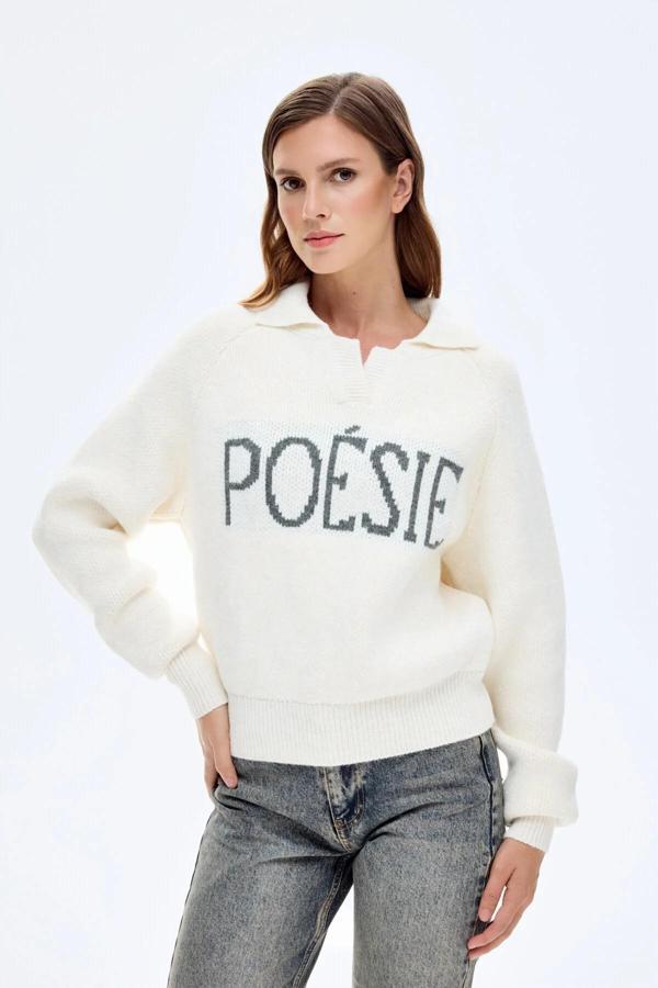 Quzu Yazı Detaylı Triko Kazak - Image 1