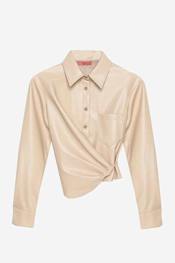 Quzu Bağlama Detaylı Kadın Deri Gömlek - Image 1