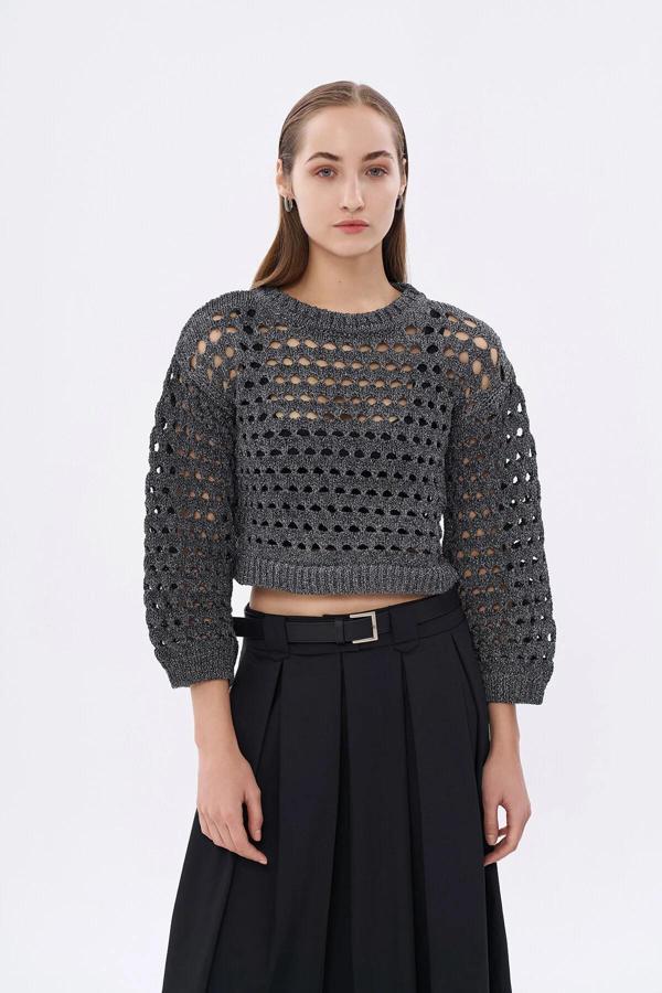 Quzu Sim Detaylı File Kadın Kazak - Image 1