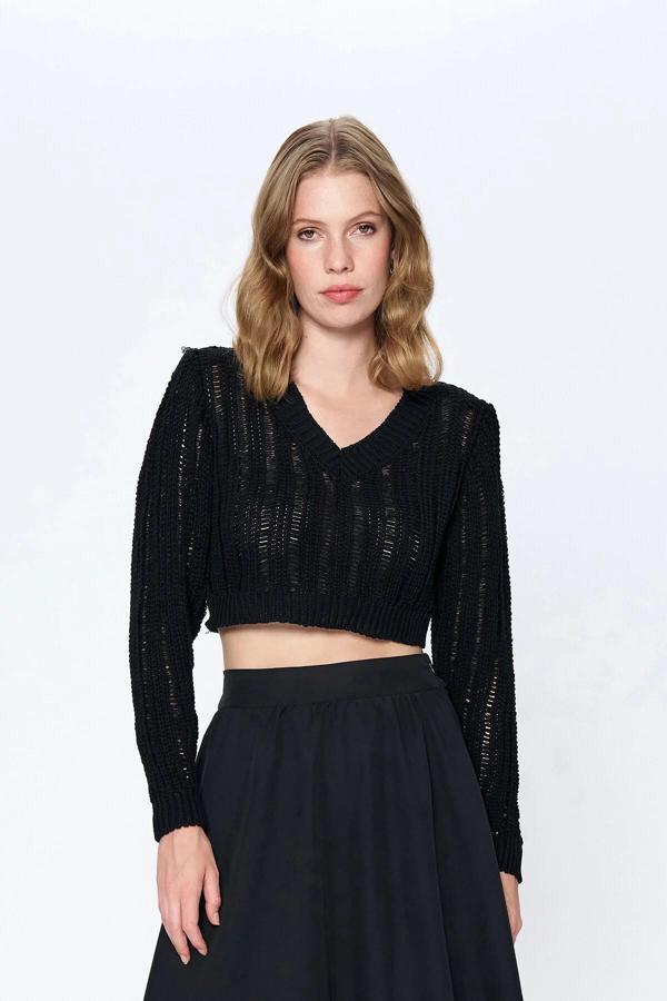 Quzu V Yaka Vatkalı Kadın Kazak - Image 1