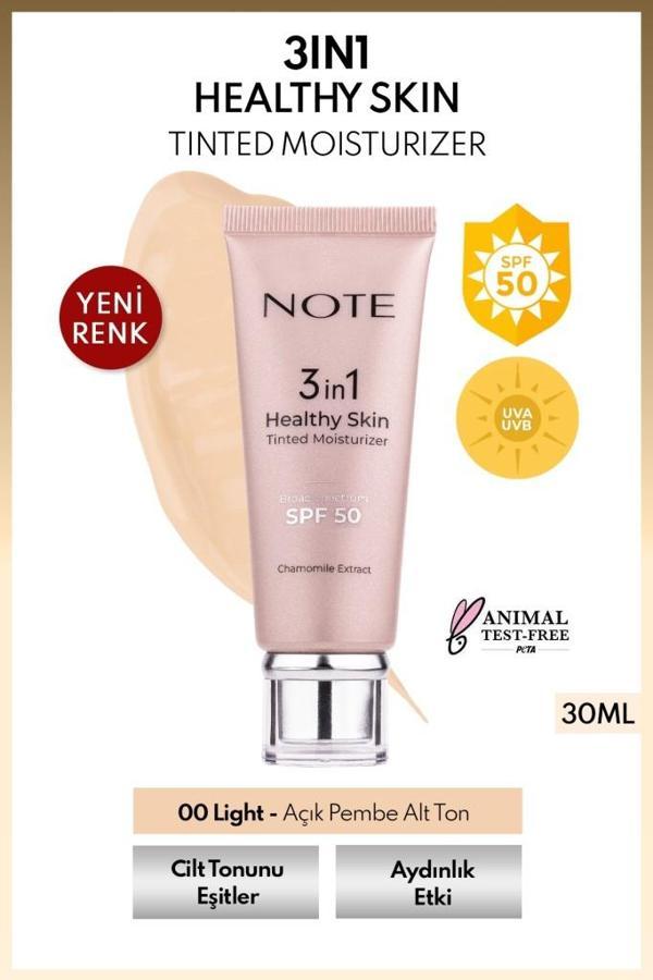 Note Cosmetics 3 in 1 Healthy Skin Light Tinted Moisturizer SPF 50 Renk Ton Eşitleyici Aydınlatıcı Krem 00 Açık Ton - Image 1