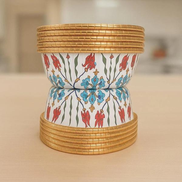 Supertrend Premium Lale Desenli Beyaz Yuvarlak Aşure-Tatlı Kase 12li - Image 1