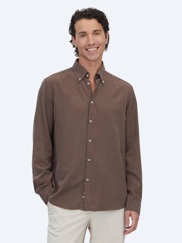 Kahverengi Regular Fit Dokuma Casual Pamuk Karışımlı Gömlek - Image 1