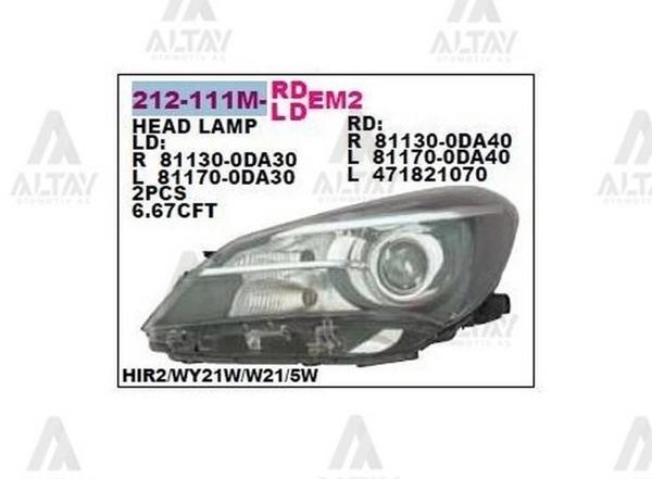 Far Yaris 2014 Sonrası  Motorlu Mercekli Sol (Oem No:81170-0Da30) (Adet) - Image 1