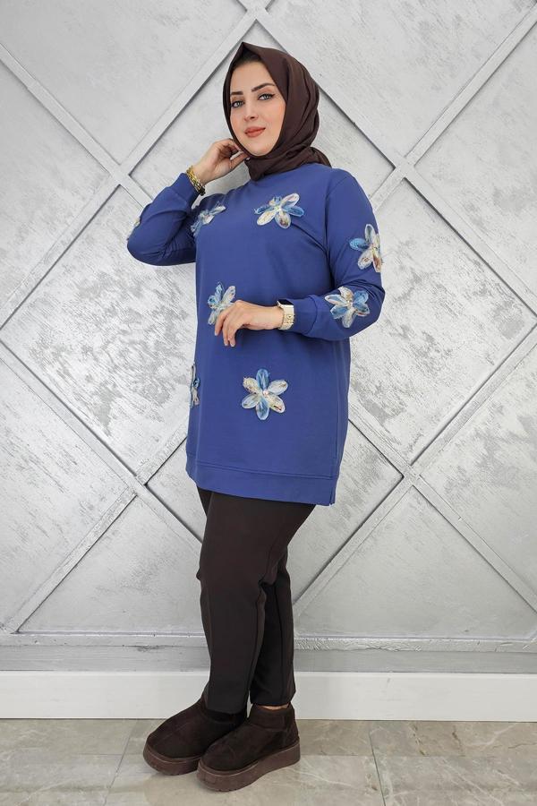 KADIN DİKME ÇİÇEK DETAYLI TESETTÜR TUNİK - Image 1