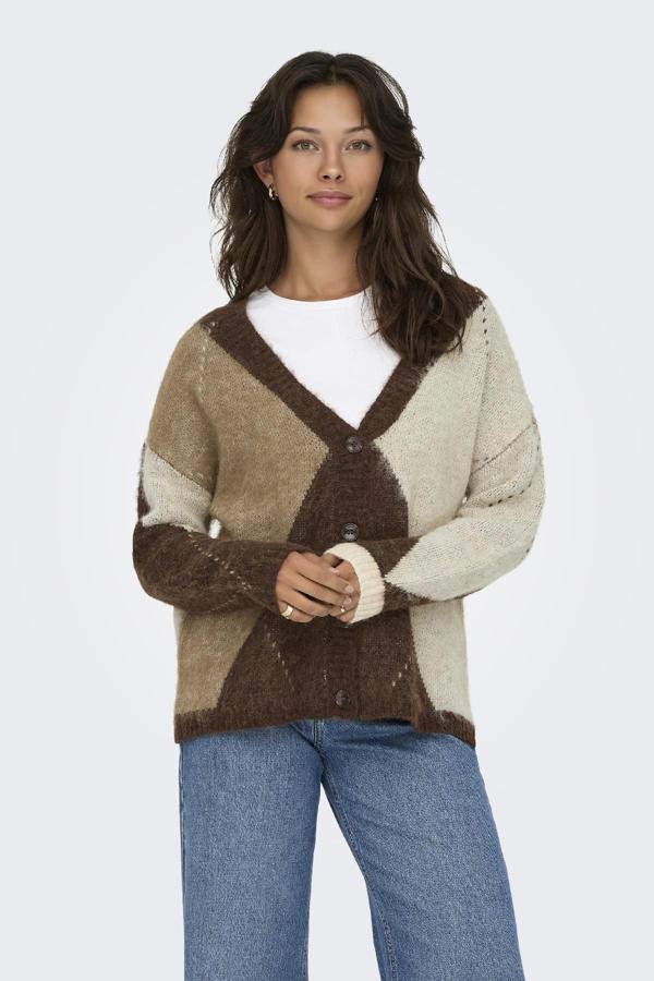 ONLY Noeme Life Jacquard V-Neck Kadın Triko Hırka – Jakarlı V Yaka Cardigan  - Image 1