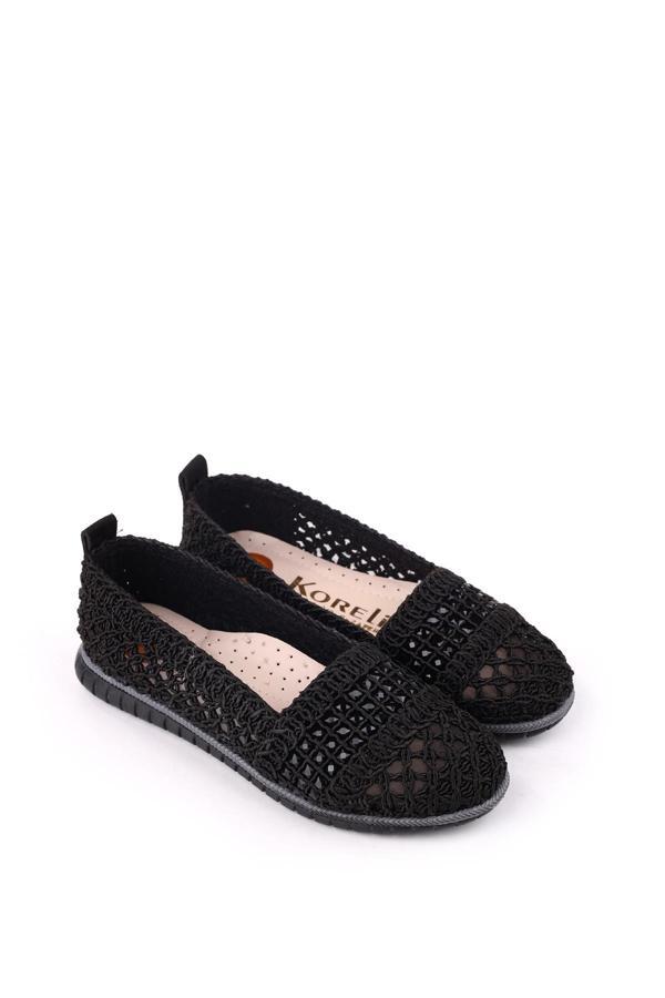 Papuç Sepeti 4756 Kadın Dantel Örme Günlük Taşlı Babet Ayakkabı - Image 1