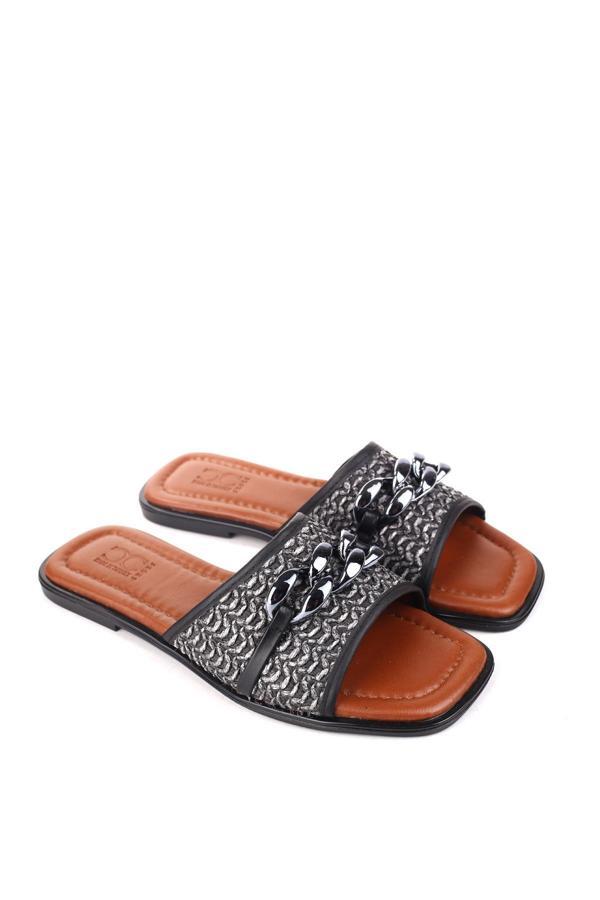 Papuç Sepeti ZŞ05 Zincir Detaylı Hasır Günlük Kadın Terlik - Image 1