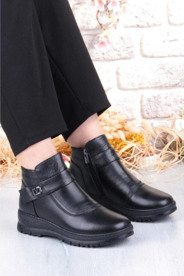 Voyager B002 Kadın Hakiki Deri Bağcıksız Termo Rahat Taban Anne Bot - Image 1