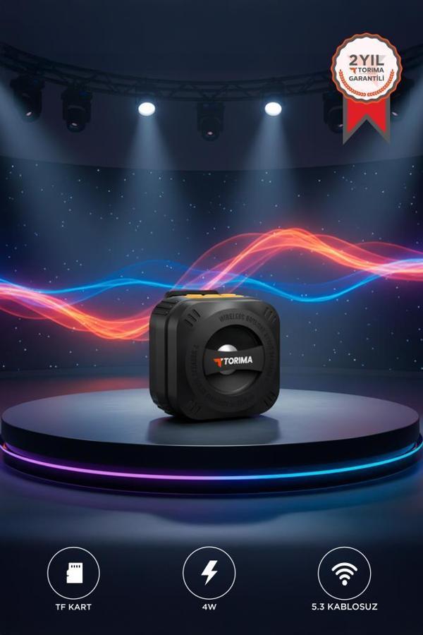 TORIMA D79 Siyah Outdoor Kablosuz Wireless 4W LED Işıklı Taşınabilir Hoparlör - Image 1