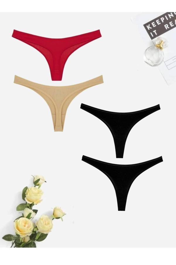 Gecko Collection Kadın Siyah Pamuklu Tanga - String 4 Adet - Image 1