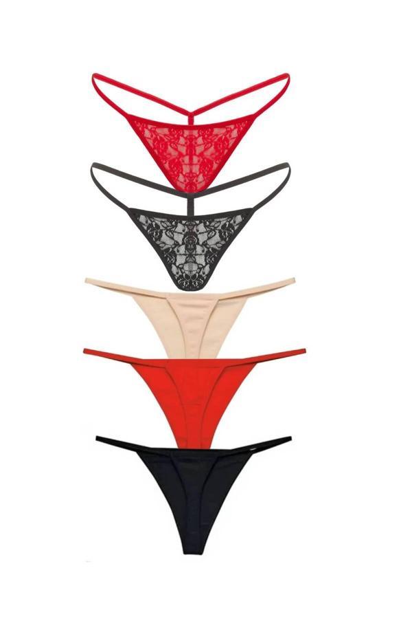 Gecko Collection String Tanga Kadın Ipli Ip Lastikli Dantel Halka Kombin 5 Adet - Image 1