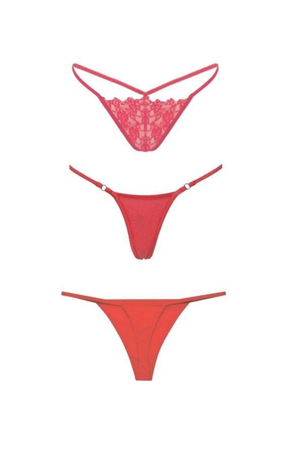 Gecko Collection String Tanga Dantel Halka Kombin Kadın Ipli Ip Lastikli 3 Adet - Image 1