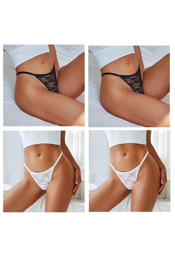 Yok Yok Collection Tanga Dantelli Ipli Ip Lastikli Kadın Külot 4 Adet - Image 1