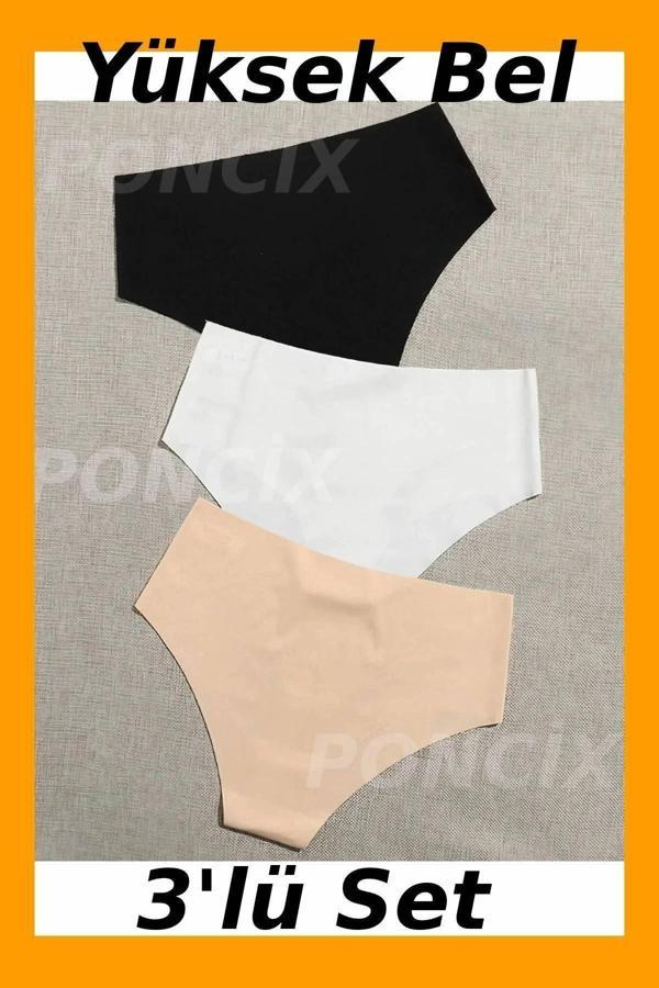 Benim Olmalı Poncix 3'Lü Dikişsiz Lazer Kesim Iz Yapmaz Külot Yüksek Bel Külot - Image 1