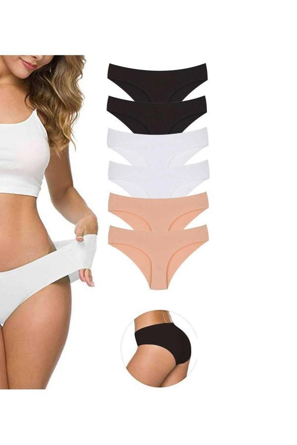 Gecko Collection Gecko Kadın Bikini Lazer Kesim Iz Yapmaz,Görünmez,Yumuşak.,İç Giyim Külot 6'Lı Siyah-Beyaz-Ten - Image 1