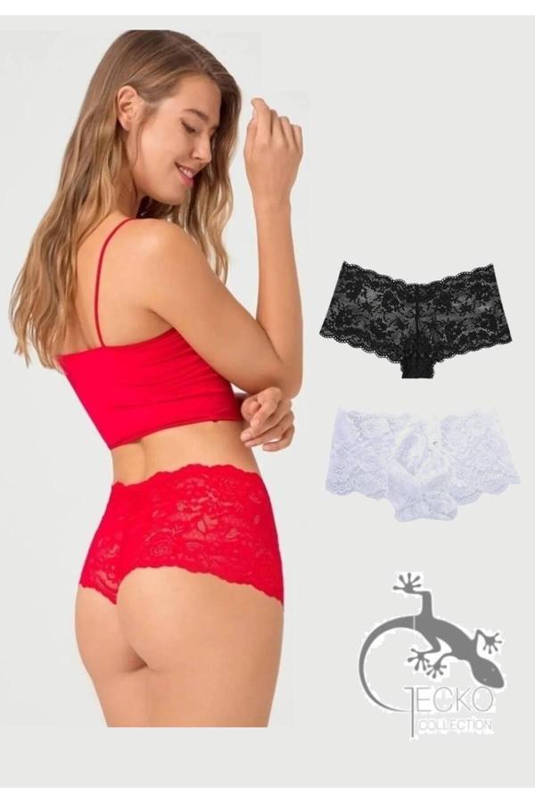 Gecko Collection Gecko Dantelli Şort Boxer Kadın Külot 3'Lü - Image 1