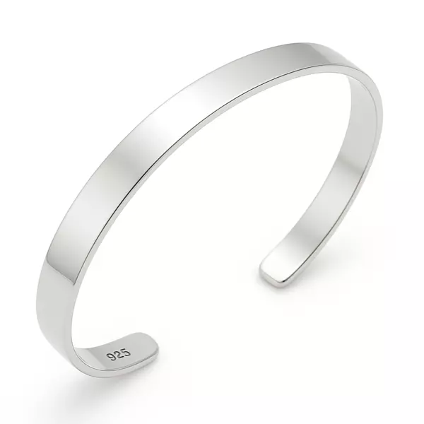 Gümüş Düz Erkek Kelepçe Bilezik - Image 1