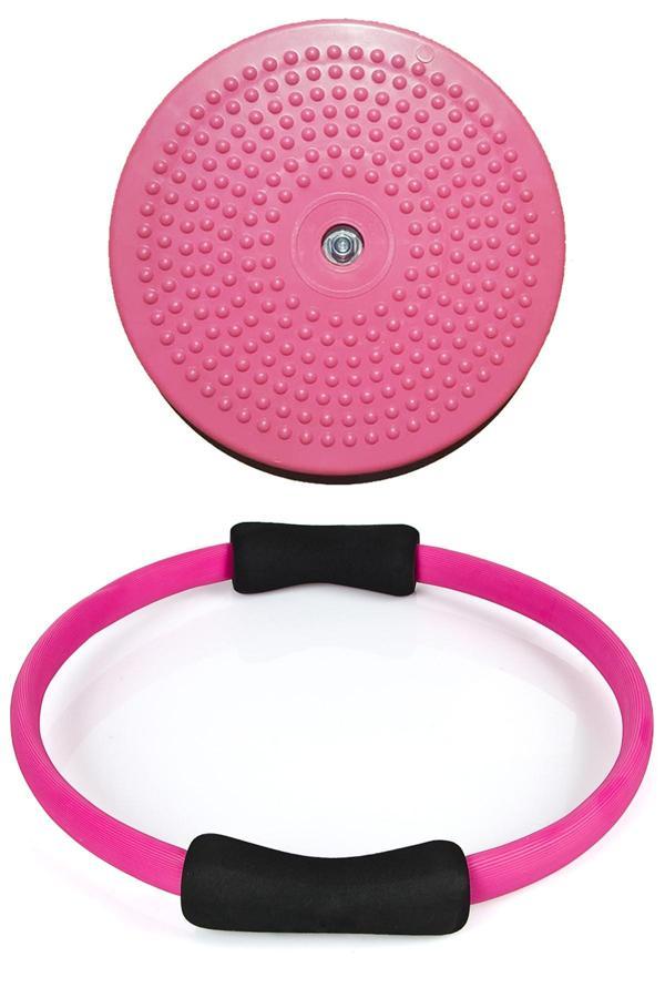 Jet Pilates Egzersiz Çemberi Ve Full Tırtıklı Pembe Twister Disk Bel Inceltici Disk Plates Pilates Seti - Image 1