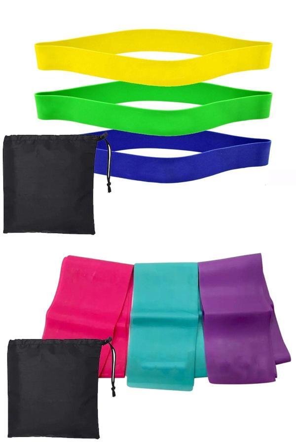 Jet Full Direnç Seti Çantalı 3 Lü Pilates Lastiği Hafif Orta Zor + Çantalı 3 Direnç Squat Aerobik Bandı - Image 1