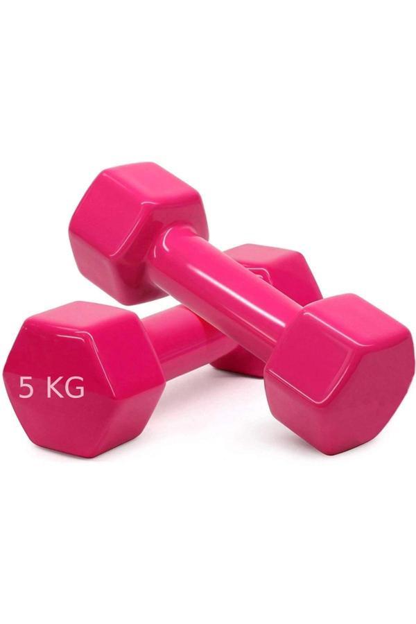 Jet Demir Dambıl 5 Kg X 2 Adet Vinyl Kaplı Demir Döküm Dumbell Dambıl Seti 1 Çift Tanesi 5 Kg Pembe - Image 1
