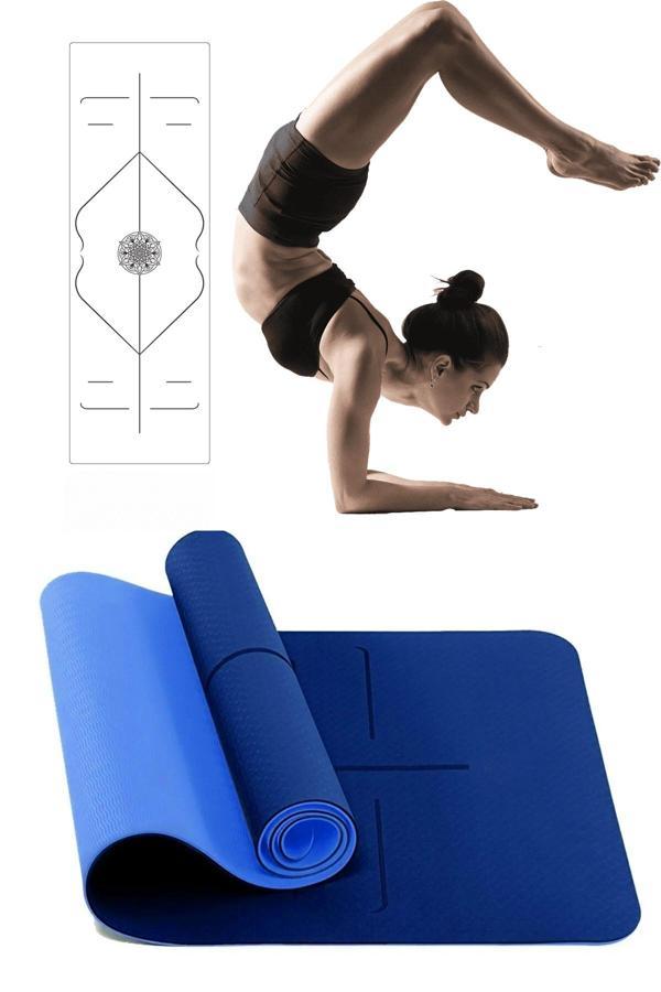 Jet Hizalamalı 8Mm Tpe Yoga Matı Pilates Minderi Kaymaz 8 Mm Plates Mat Minder Egzersiz Spor Aleti Mavi - Image 1