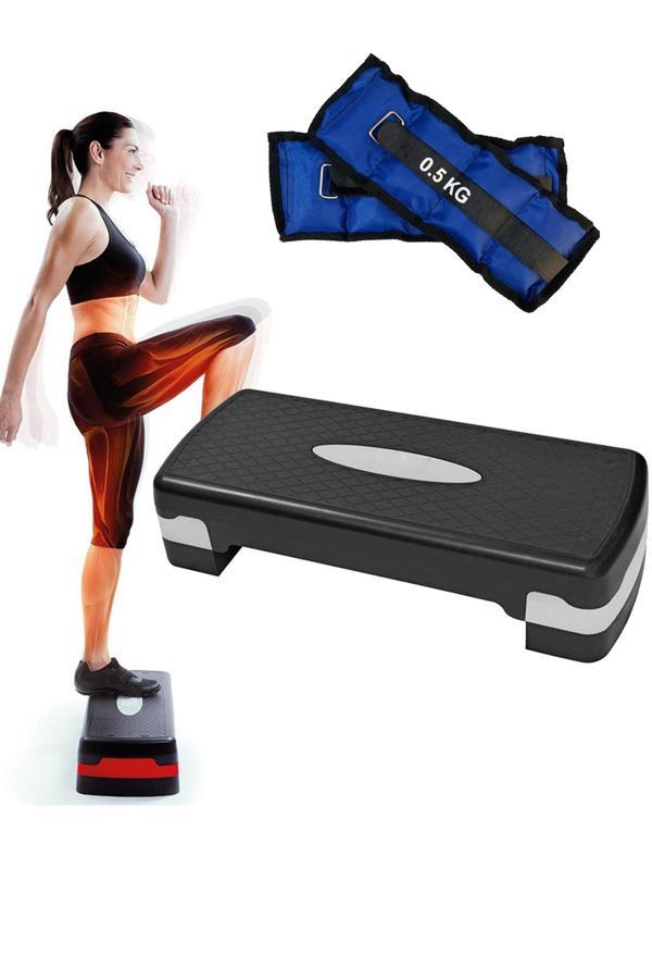 Jet Step Tahtası 2 Kademeli İki Kademeli Step Spor Aleti, 0.5Kgx2Adet El Ayak Bilek Ağırlığı - Image 1
