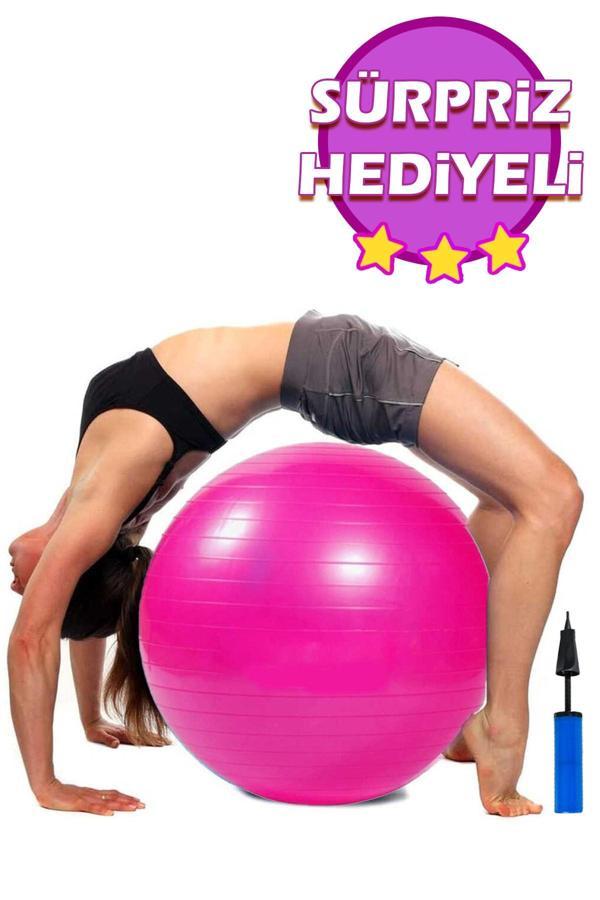 Jet Pilates Topu Seti Pembe 65 Cm Deluxe Yoga Plates Egzersiz Topu Ball Şişirme Pompası Seti - Image 1