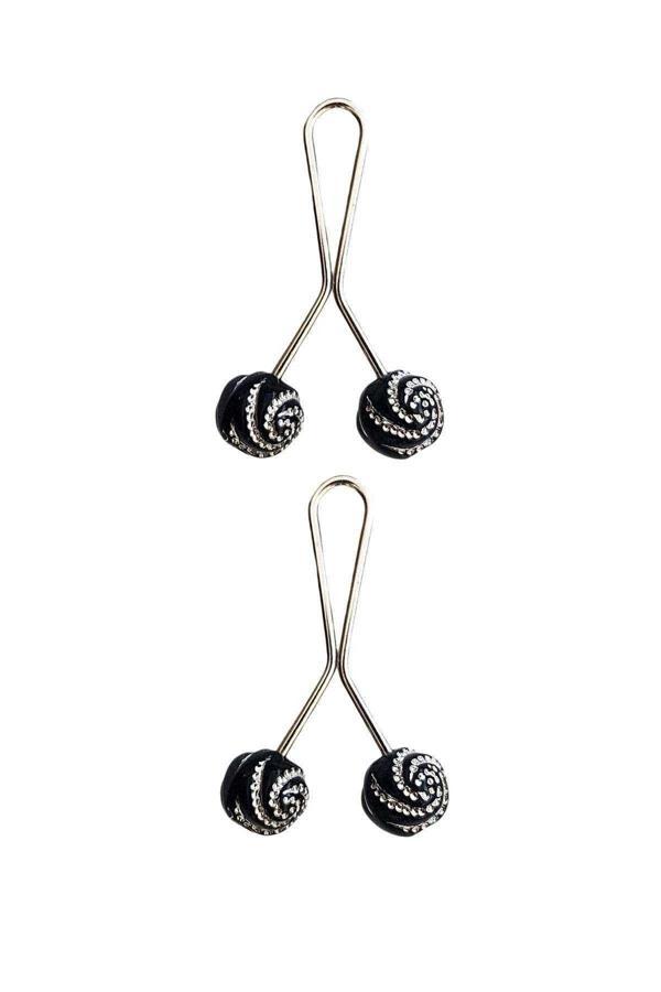 2 Adet Tesettür Eşarp ve Şal Klipsi Siyah Desenli - Image 1