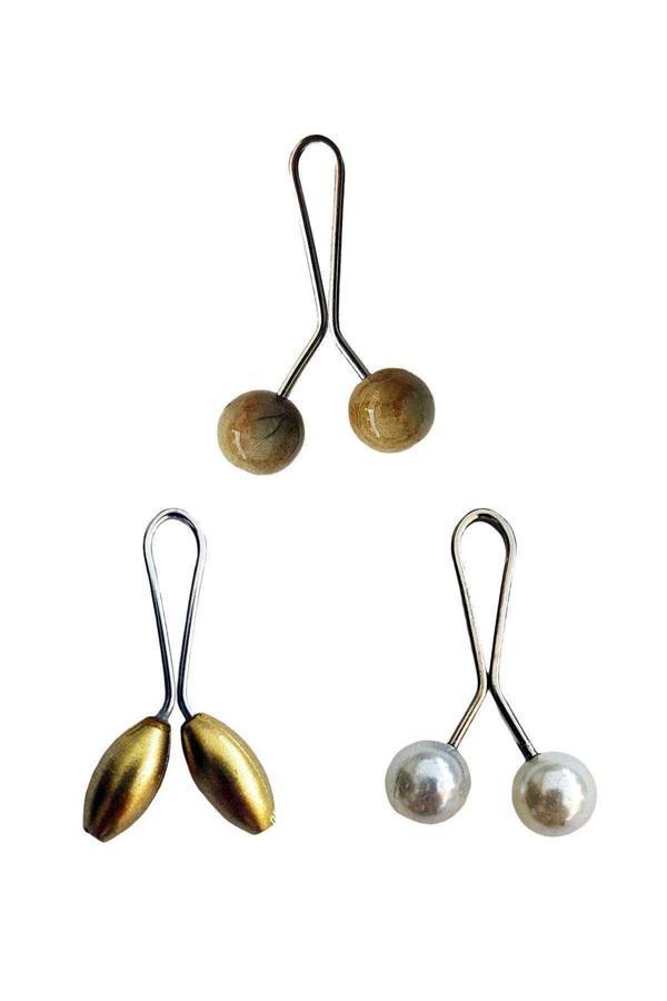 3 Adet Tesettür Eşarp ve Şal Klipsi Sarı İnci Beyaz Hardal - Image 1