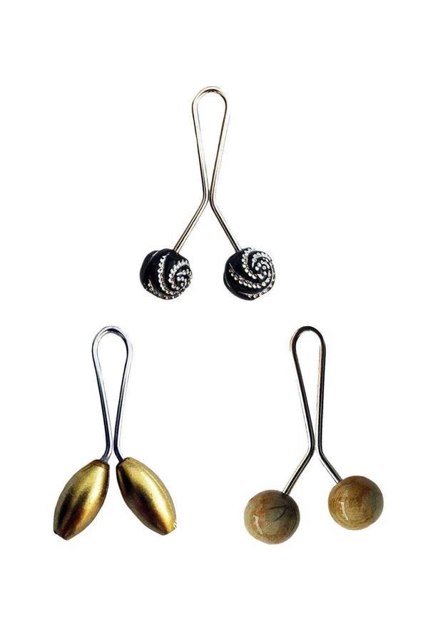 3 Adet Tesettür Eşarp ve Şal Klipsi Sarı Hardal Siyah Desenli - Image 1