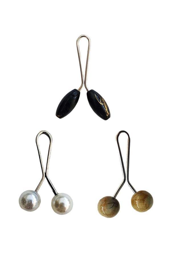 3 Adet Tesettür Eşarp ve Şal Klipsi İnci Beyaz Hardal Siyah - Image 1