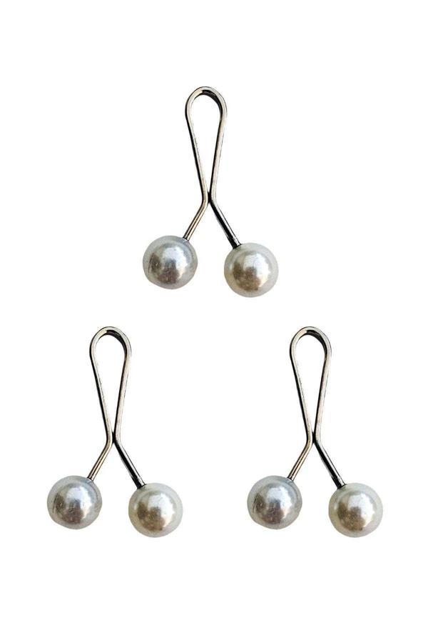 3 Adet Tesettür Eşarp ve Şal Klipsi İnci Beyaz - Image 1