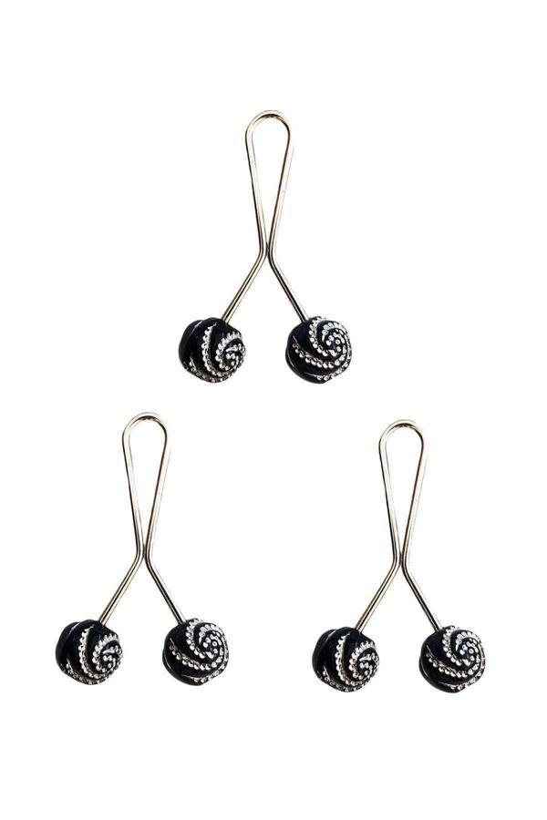 3 Adet Tesettür Eşarp ve Şal Klipsi Siyah Desenli - Image 1