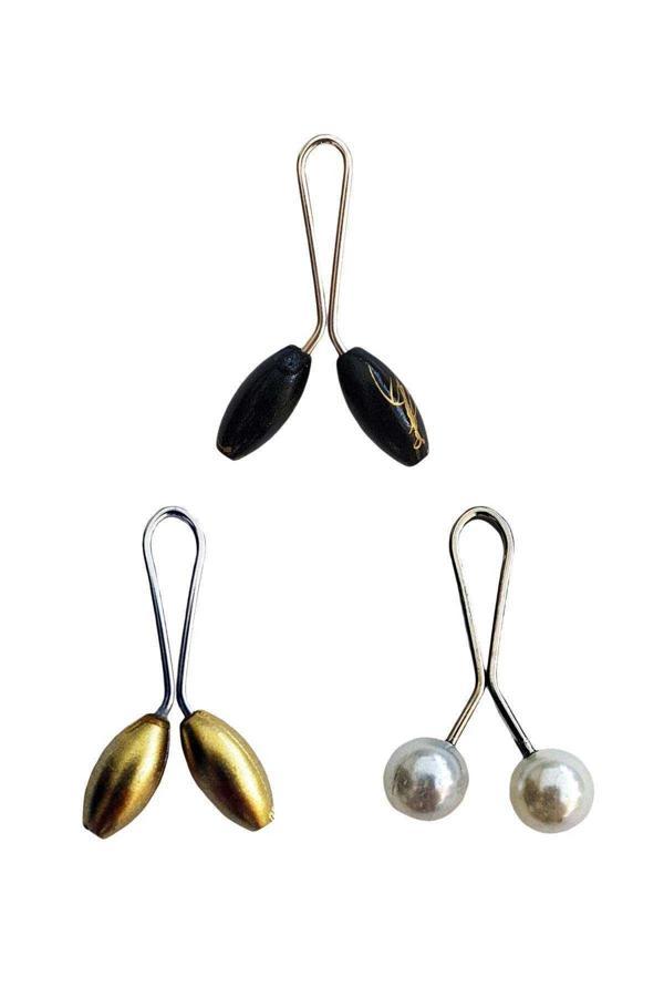 3 Adet Tesettür Eşarp ve Şal Klipsi Sarı İnci Beyaz Siyah - Image 1