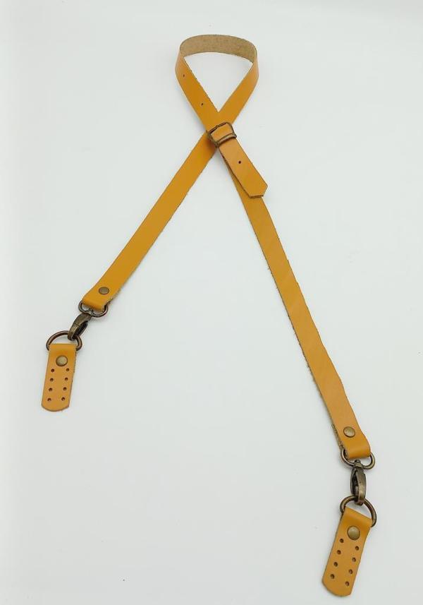 Çanta Aksesuar Gerçek Deri Ayarlı Uzun Sap 2X130 Hardal Antik Metalli - Image 1