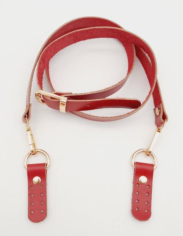 Çanta Aksesuar Gerçek Deri Ayarlı Uzun Sap 2X130 Kırmızı Light Gold Metalli - Image 1