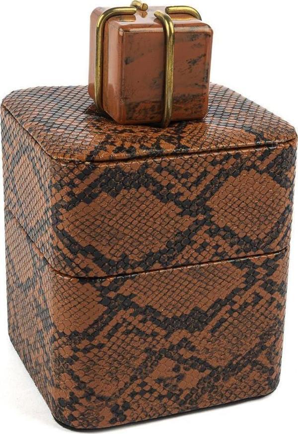 Mikasa Moor Turuncu Yılan Deri Takı Kutusu 13x13x14cm - Image 1