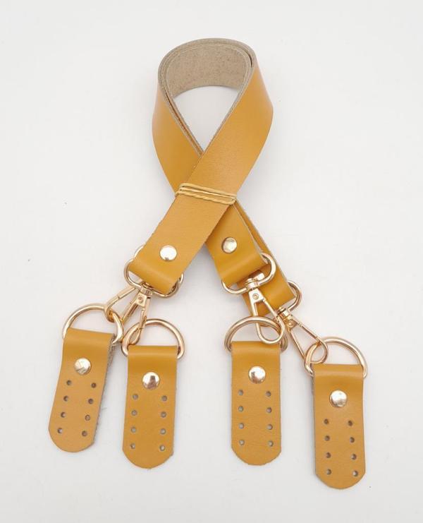 Çanta Aksesuar Gerçek Deri 55 Cm Hardal Sarı Renk Çift Sap Misu Model (Light Gold Metal) - Image 1