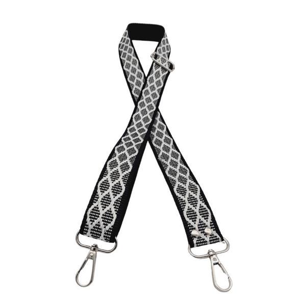 Çanta Aksesuar 120x3 cm Polyester Kolon Çanta Sapı Siyah Beyaz Simli Gümüş Metalli - Image 1