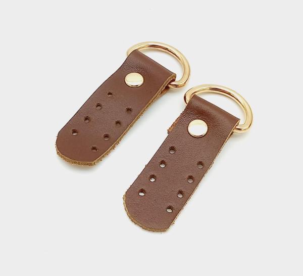 Çanta Aksesuar Gerçek Deri Kızıl Kahve Sapucu (Böce) Light Gold Metalli - Image 1