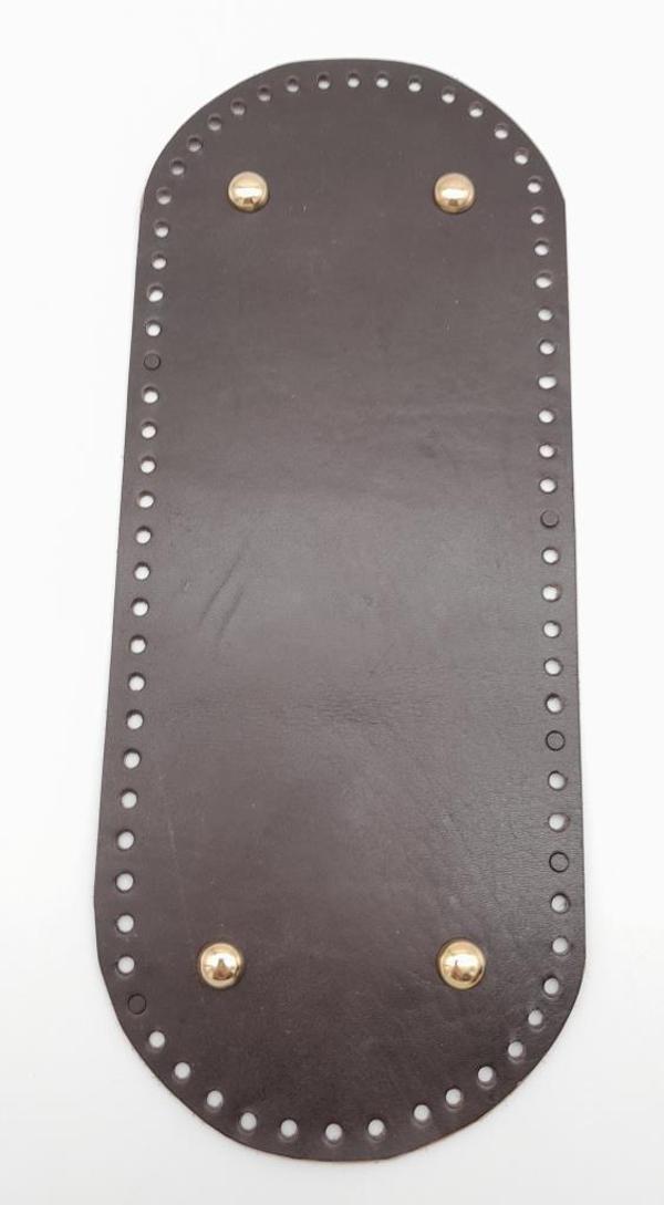 Çanta Aksesuar Gerçek Deri Koyu Kahve 30X12 cm Oval Light Gold Metalli Çanta Tabanı - Image 1