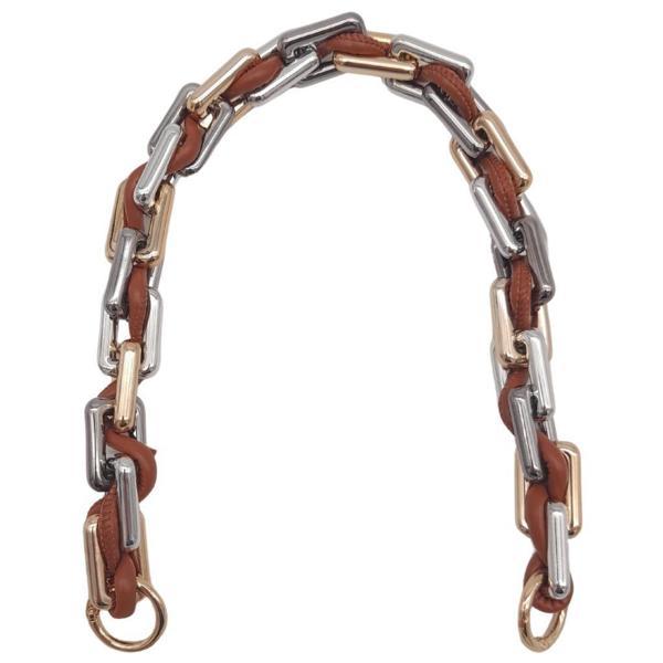 Çanta Aksesuar 45 cm Derili Köşeli Renkli Akrilik Zincir Taba Renk Derili Yaylı Halkalı - Image 1